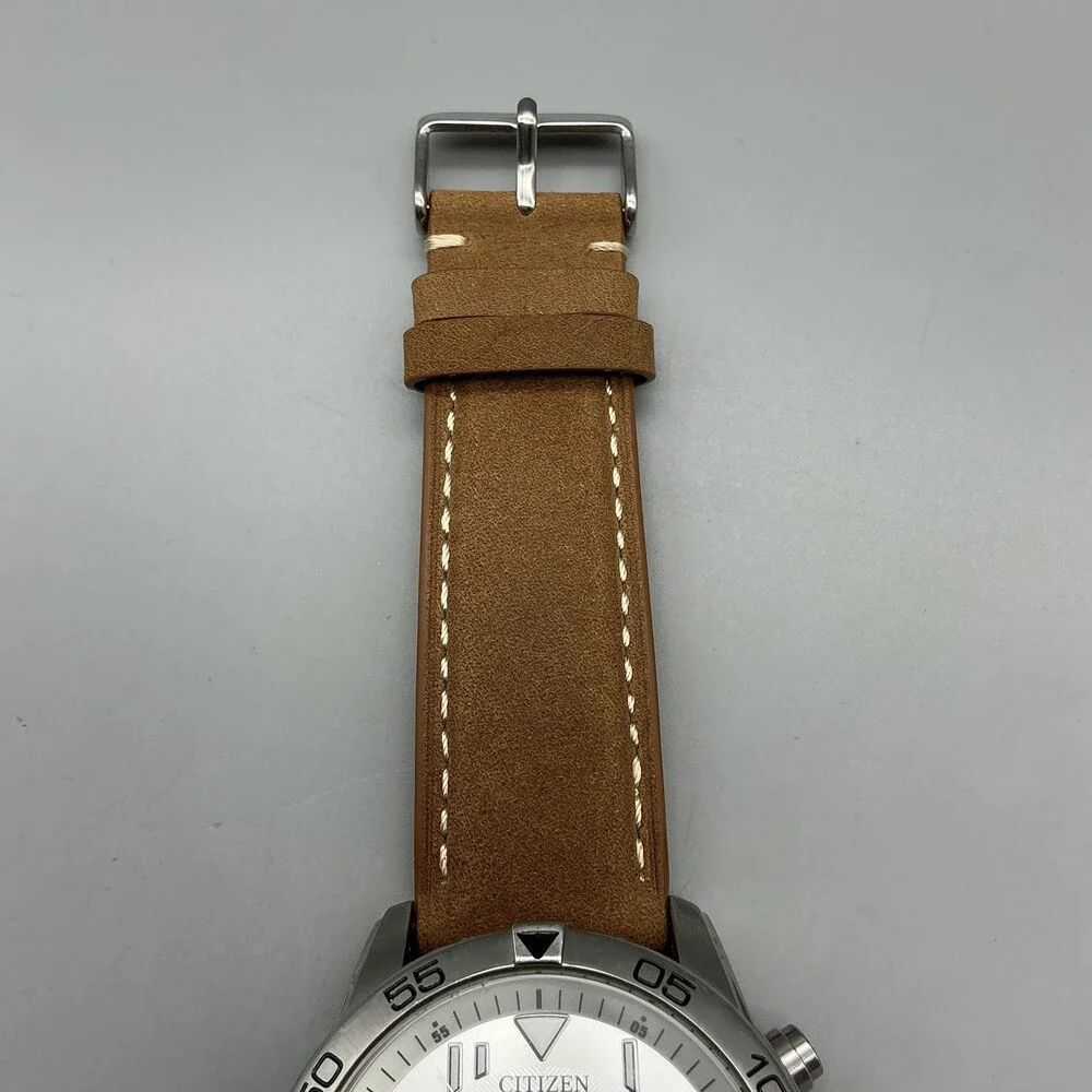 Citizen Eco-Drive Brycen Mens Watch 43mm Silver Tone Brown Leather Chronograph